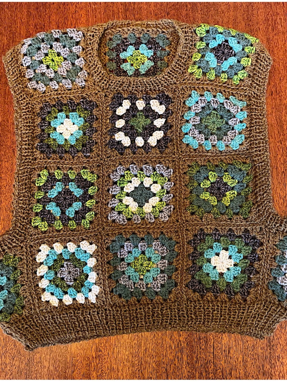 Handmade Granny Square Wool Vest Size S look